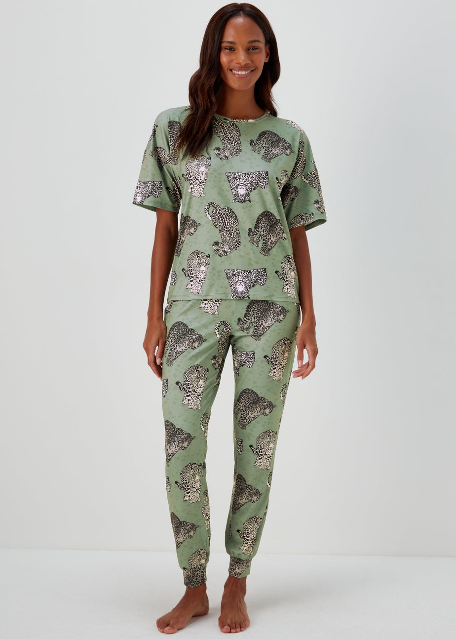 Khaki Leopard Print Pyjama Set