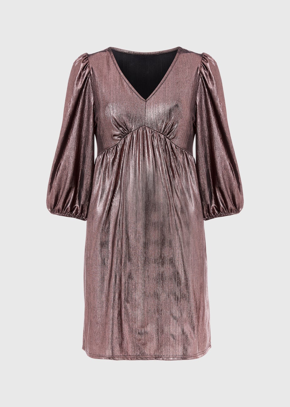 Rose Gold Metallic Ribbed Belted Mini Dress