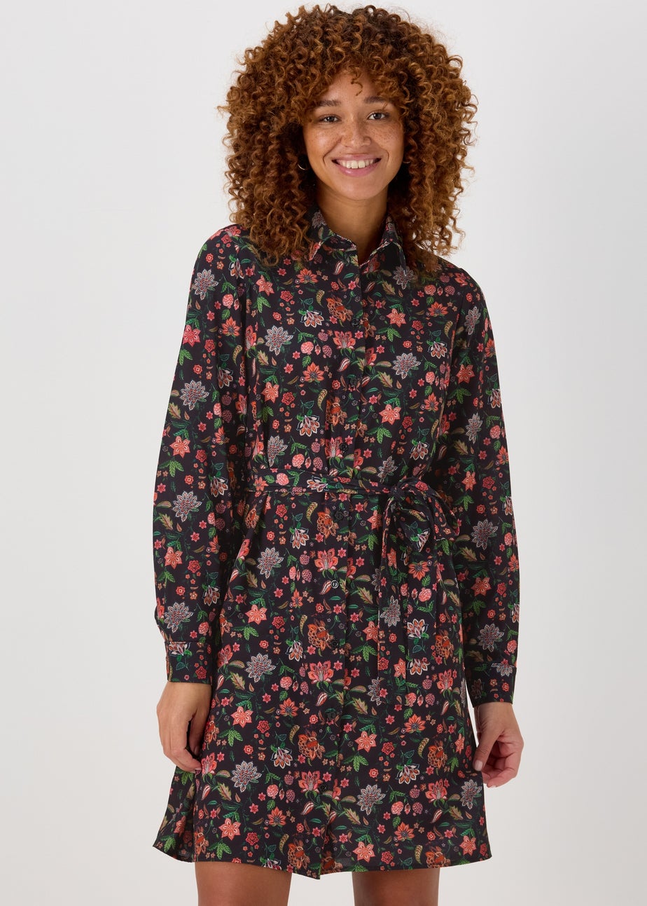 Multicolour Floral Belted Folk Dress