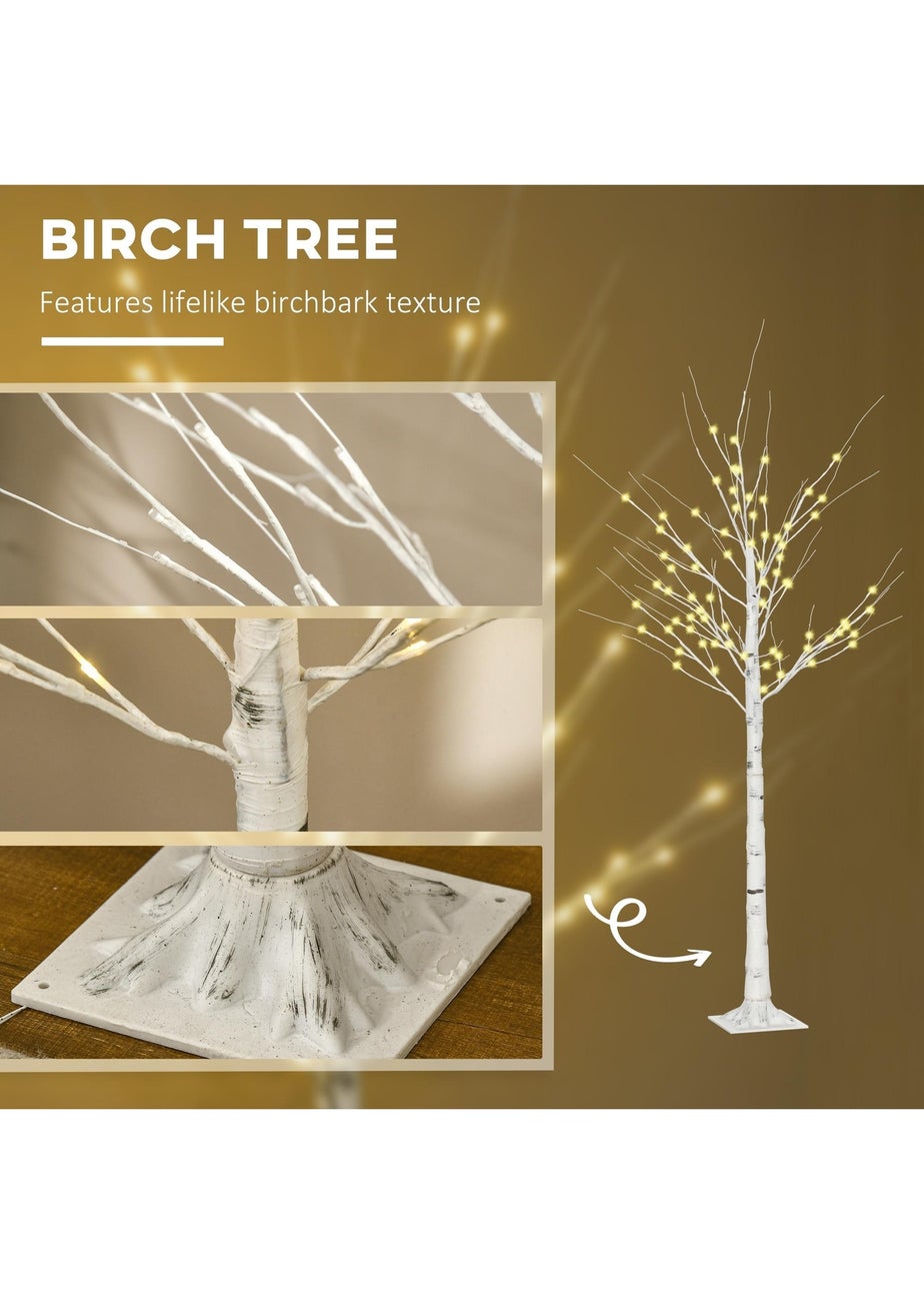 HOMCOM 6ft Artificial White Birch Tree Light with Warm White Pre-Lit LED Light for Indoor and Covered Outdoor Use