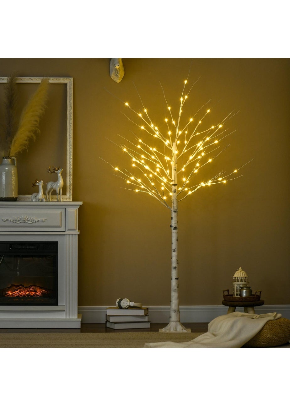 HOMCOM 6ft Artificial White Birch Tree Light with Warm White Pre-Lit LED Light for Indoor and Covered Outdoor Use