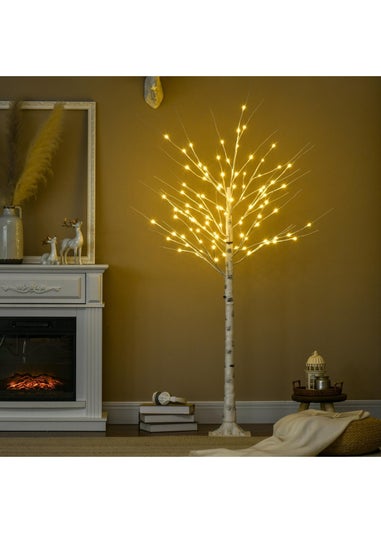 HOMCOM 6ft Artificial White Birch Tree Light with Warm White Pre-Lit LED Light for Indoor and Covered Outdoor Use