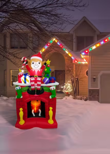 Premier Decorations 2m Lit Inflatable Fireplace with Elf