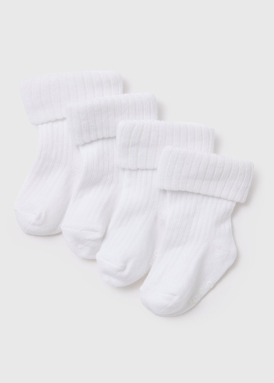 Baby 4 Pack White Ribbed Socks (Newborn-24mths)