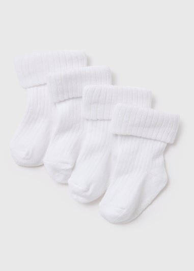 Baby 4 Pack White Ribbed Socks (Newborn-24mths)