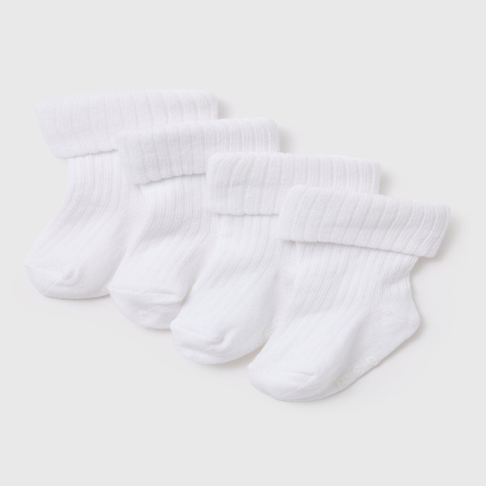 Baby 4 Pack White Ribbed Socks (Newborn-24mths)