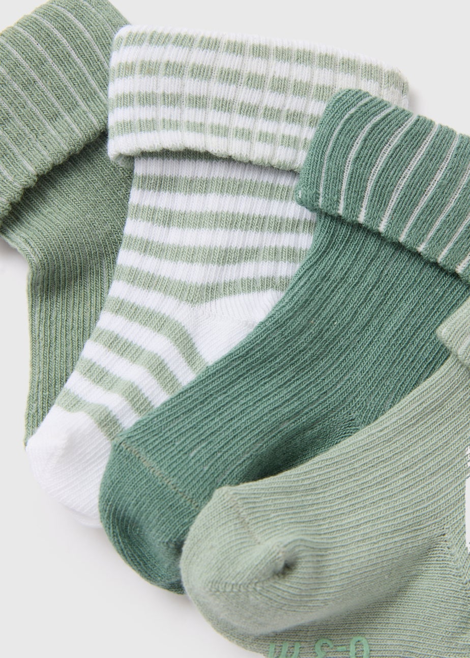 Baby 4 Pack Sage Ribbed Socks (Newborn-24mths)