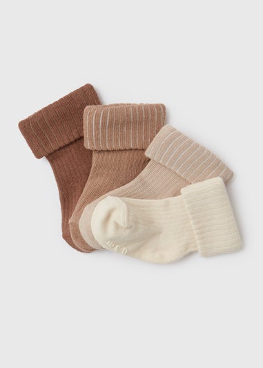Baby 4 Pack Beige Ribbed Socks (Newborn-24mths)