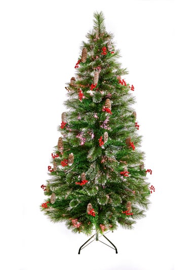 Premier Decorations Snow Tipped Bottle Brush Pine Fibre Optic Tree with Pine cones and Berries 5ft