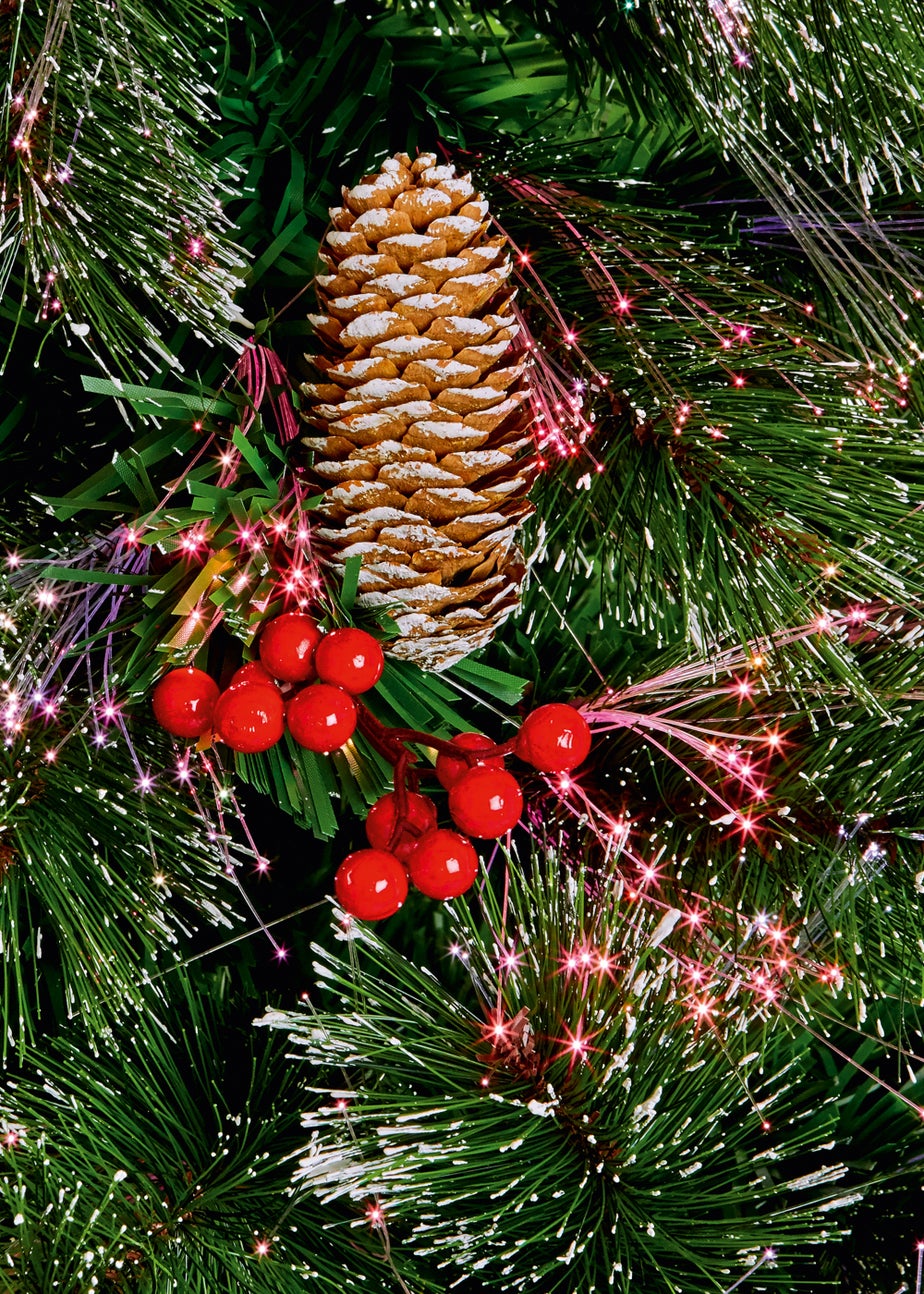 Premier Decorations Snow Tipped Bottle Brush Pine Fibre Optic Tree with Pine cones and Berries 5ft