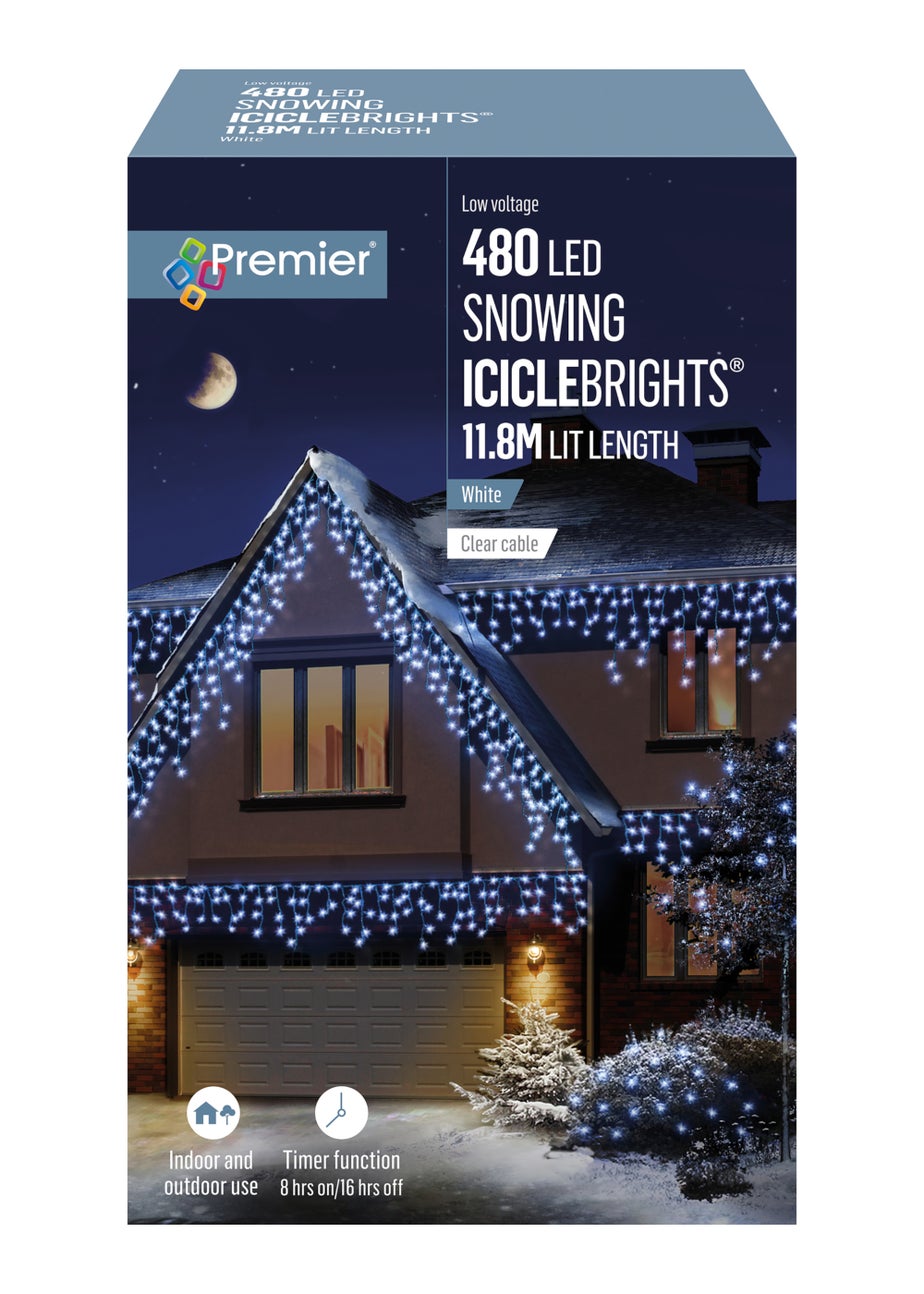 Premier Decorations 480 White LED Snowing Iciclebrights