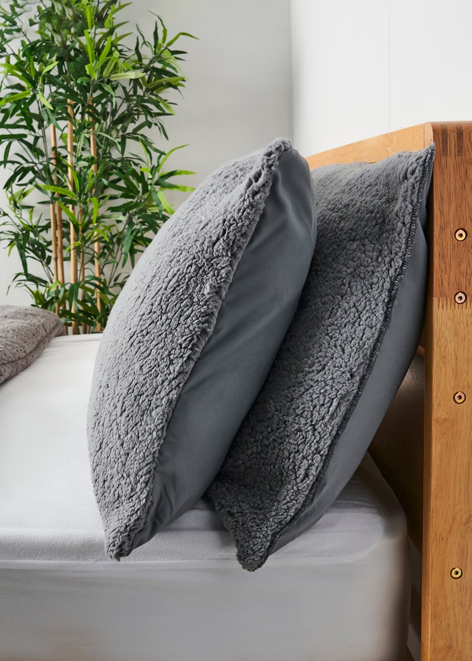 BHS Grey Teddy Fleece Pair of Pillows
