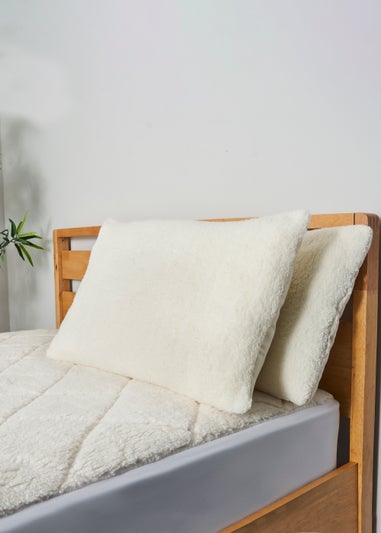 BHS Cream Teddy Fleece Pair of Pillows