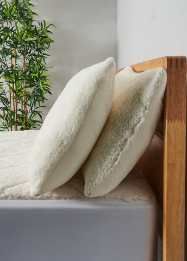 BHS Cream Teddy Fleece Pair of Pillows