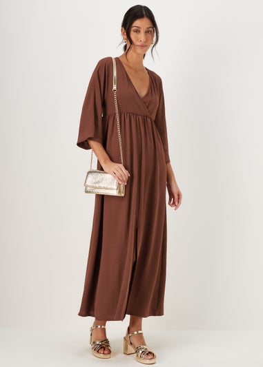 Brown Kimono Sleeve Maxi Dress
