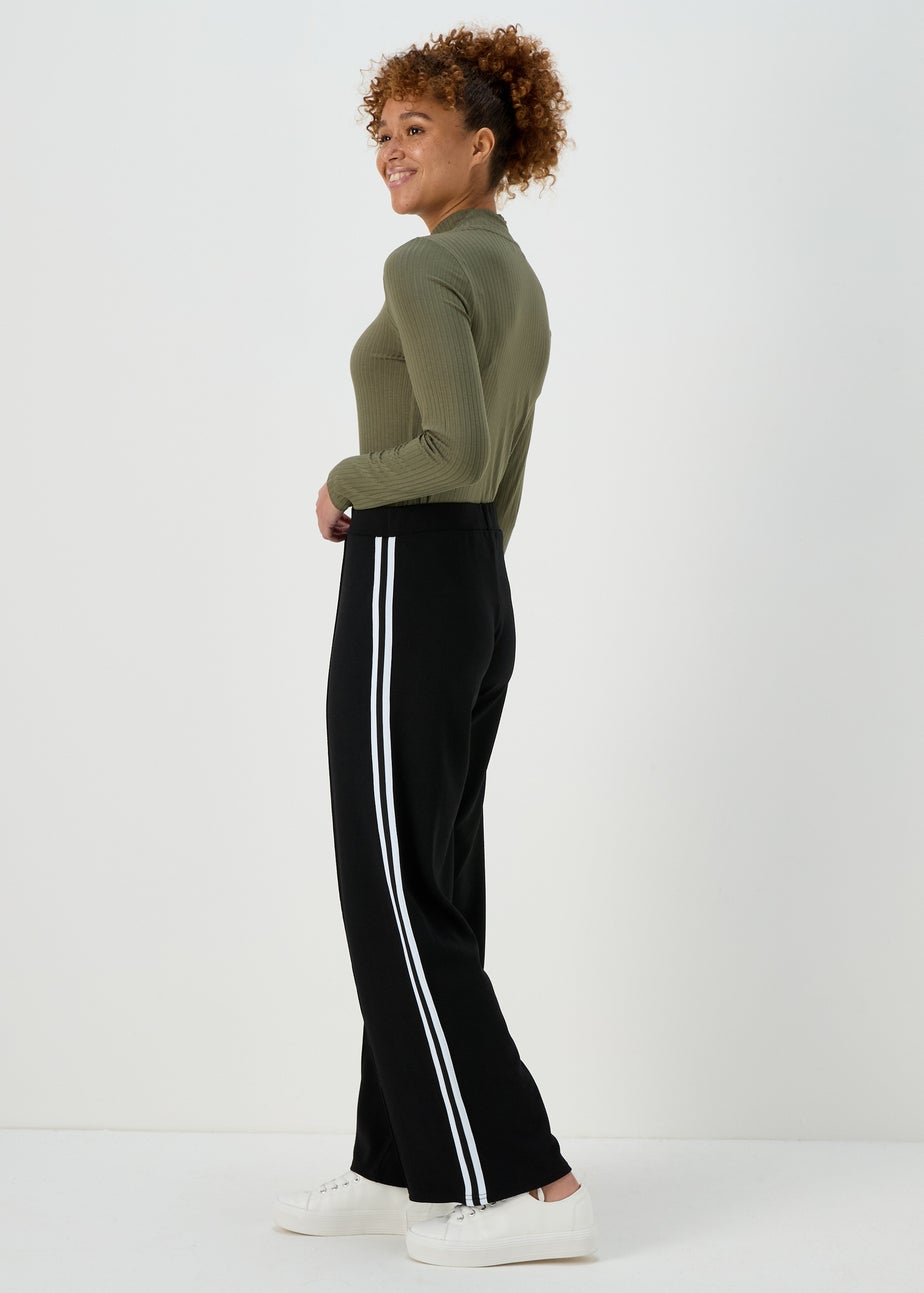 Black Texture Side Stripe Wide Leg Trousers
