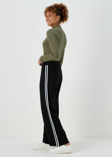 Black Texture Side Stripe Wide Leg Trousers