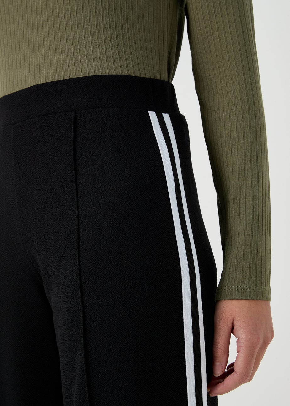Black Texture Side Stripe Wide Leg Trousers