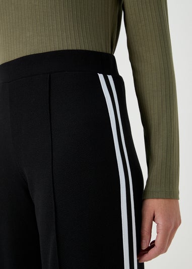 Black Texture Side Stripe Wide Leg Trousers