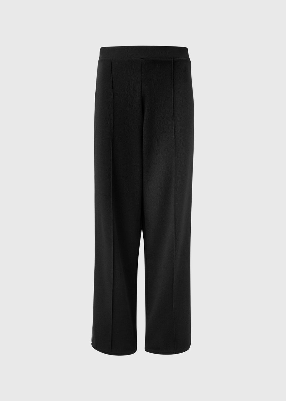 Black Texture Side Stripe Wide Leg Trousers