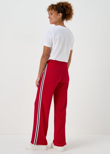 Red Texture Side Stripe Wide Leg Trousers