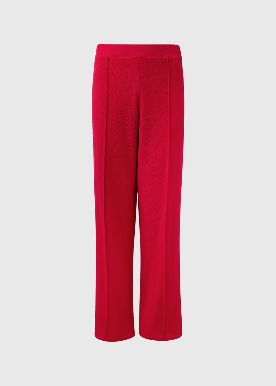 Red Texture Side Stripe Wide Leg Trousers