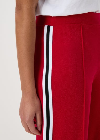 Red Texture Side Stripe Wide Leg Trousers