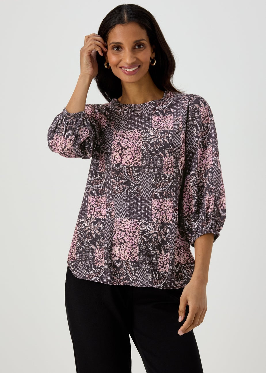 Black Scarf Print Bubble Box Top