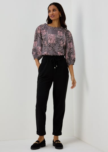 Black Scarf Print Bubble Box Top