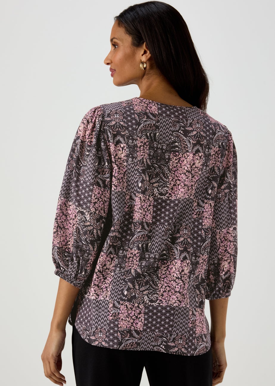 Black Scarf Print Bubble Box Top