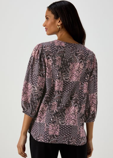 Black Scarf Print Bubble Box Top