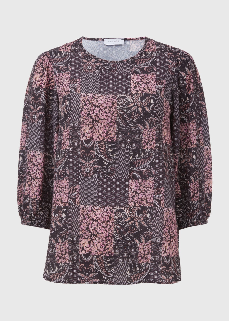 Black Scarf Print Bubble Box Top