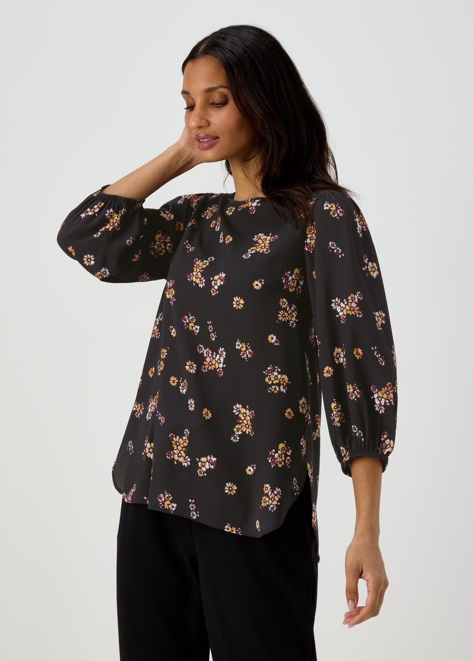 Black Floral Print Bubble Box Top