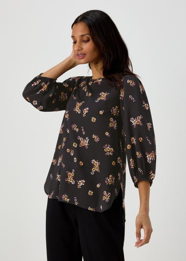 Black Floral Print Bubble Box Top