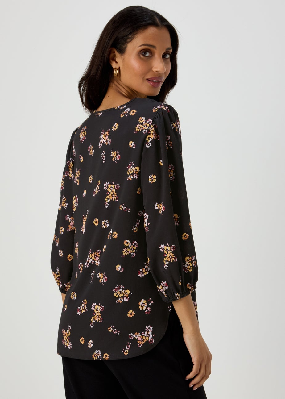 Black Floral Print Bubble Box Top