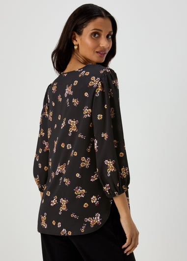Black Floral Print Bubble Box Top