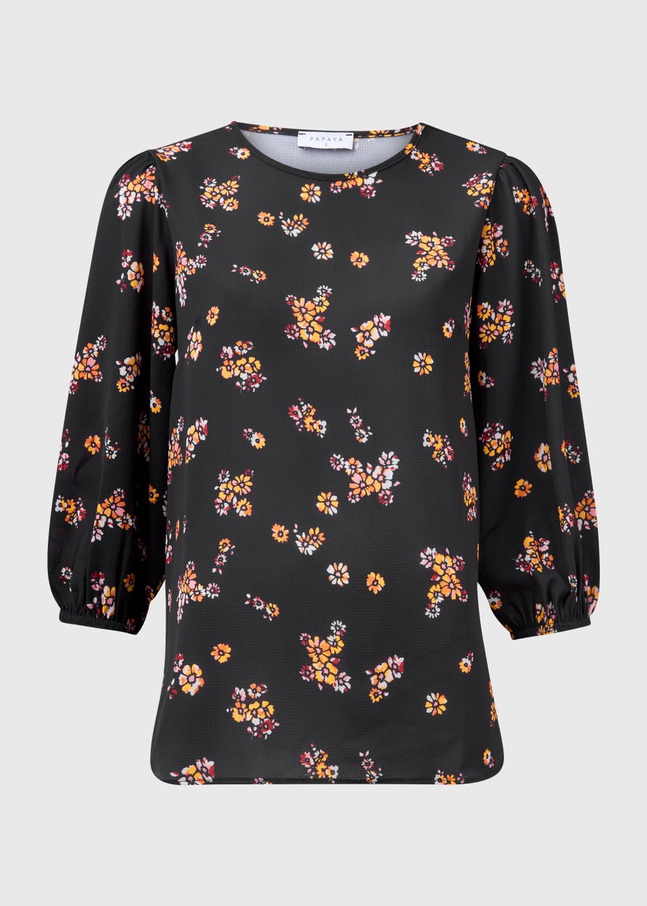 Black Floral Print Bubble Box Top