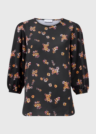 Black Floral Print Bubble Box Top