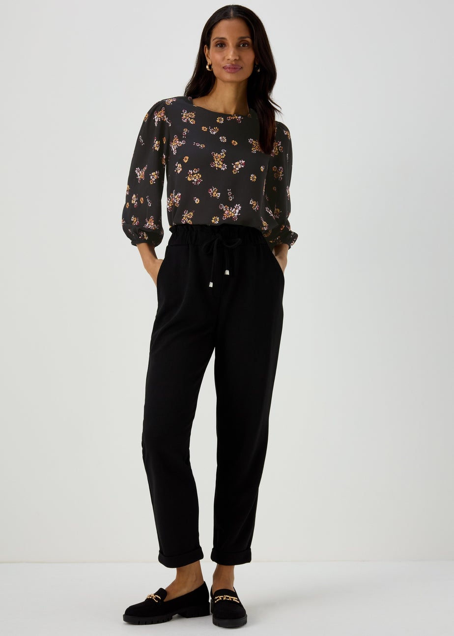 Black Floral Print Bubble Box Top
