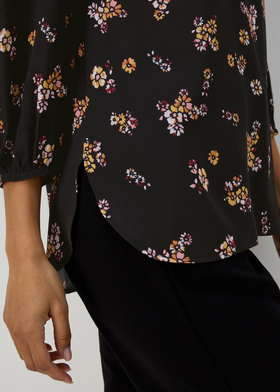 Black Floral Print Bubble Box Top
