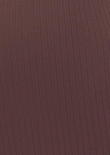 Brown Square Neck Ribbed Long Sleeve Midi Dress