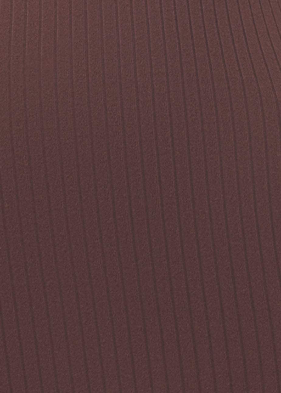 Brown Square Neck Ribbed Long Sleeve Midi Dress