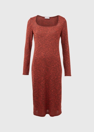 Red Space Dye Square Neck Midi Dress