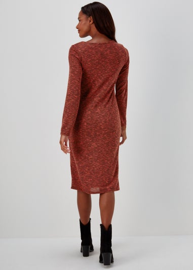Red Space Dye Square Neck Midi Dress
