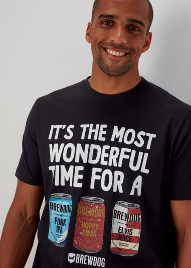 Black BrewDog Christmas Print T-Shirt