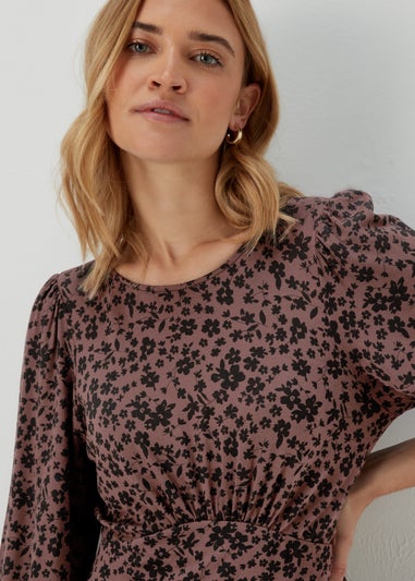 Tan Floral Empire Midi Dress