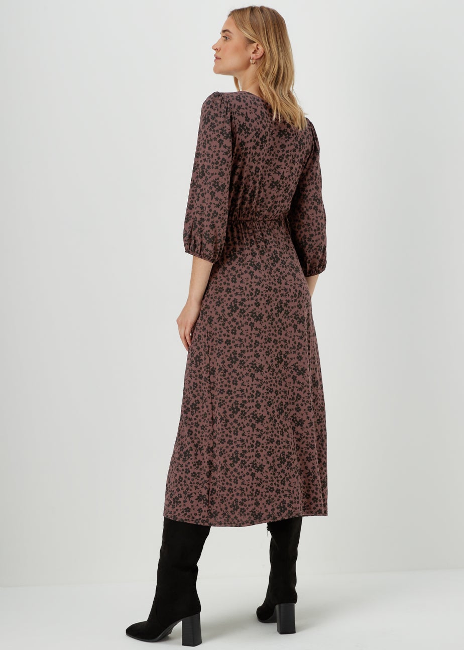 Tan Floral Empire Midi Dress