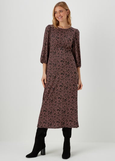 Tan Floral Empire Midi Dress