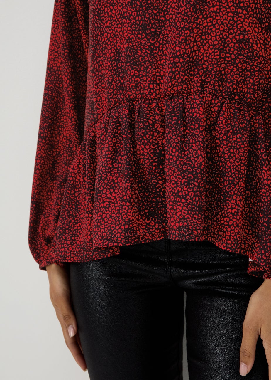 Black & Red Leopard Print Peplum Blouse