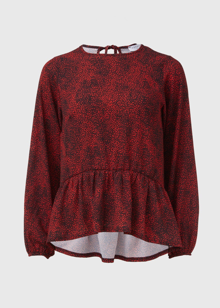 Black & Red Leopard Print Peplum Blouse